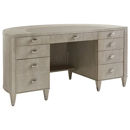 Dylan Demilune Desk with File Storage and Faux Leather Writing Surface